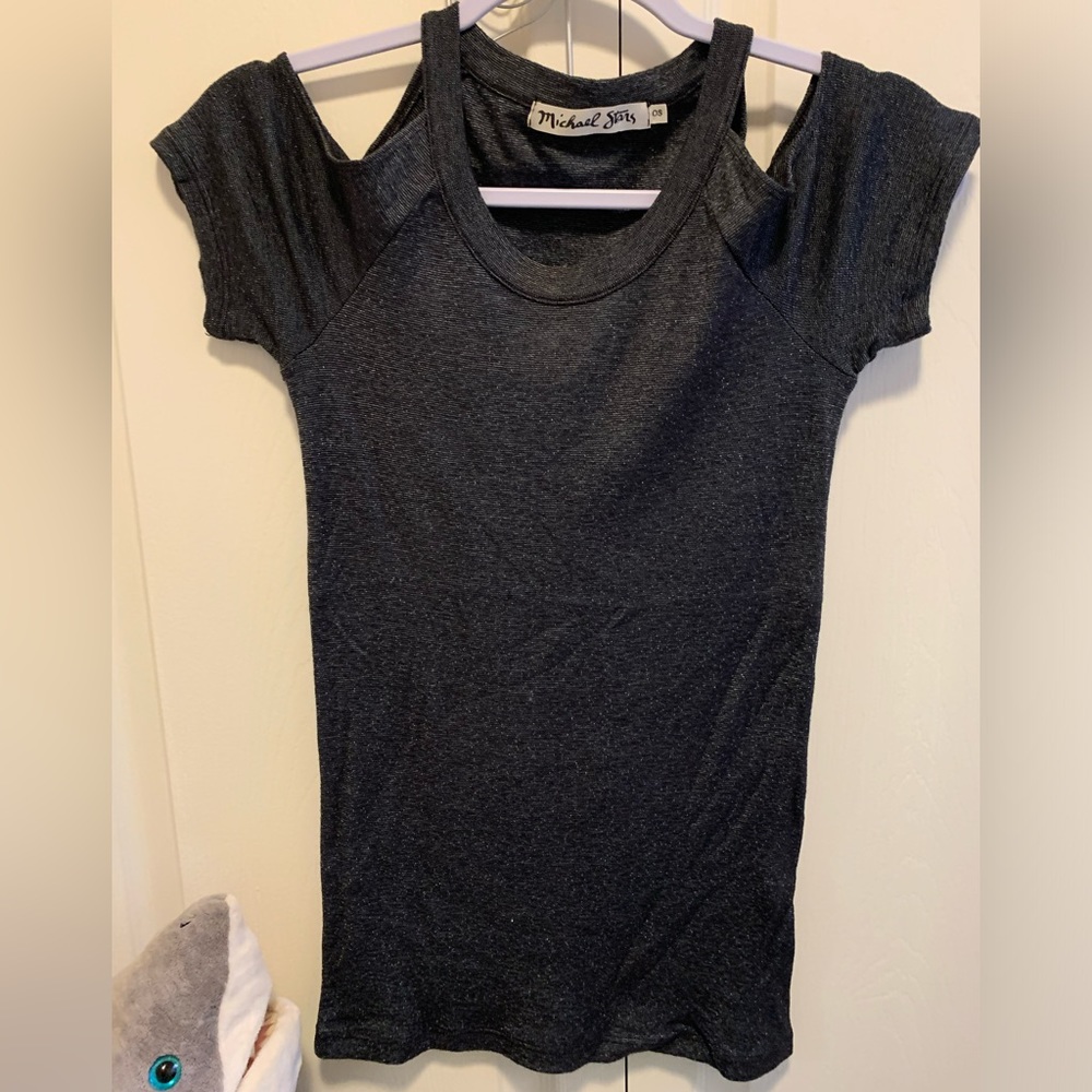 Michael Stars green metallic cold shoulder tee OS one Size